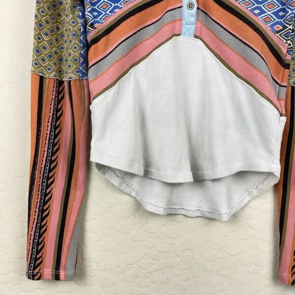 Free People We The Free Alex Tee Multicolor Mixed Print Size S Boho Retro - Picture 4 of 11